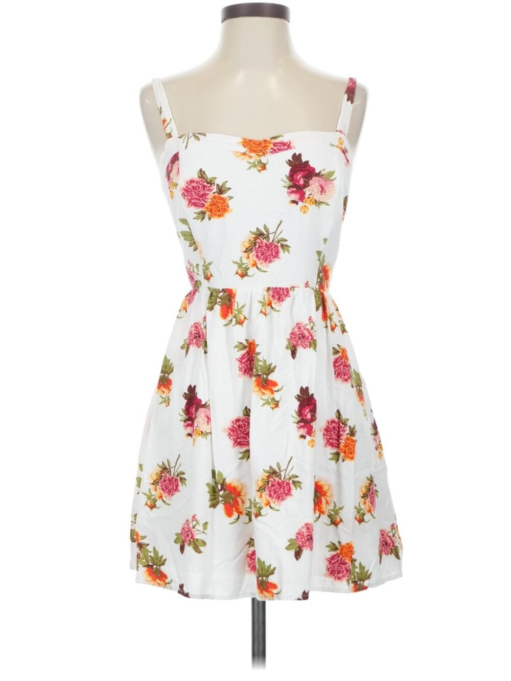 Garage White Floral Mini Dress with Pink & Orange Blooms
